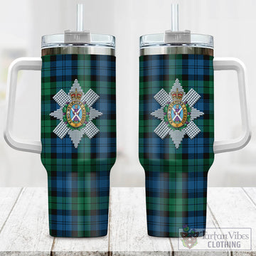 Black Watch Ancient Tartan and Family Crest Tumbler with Handle