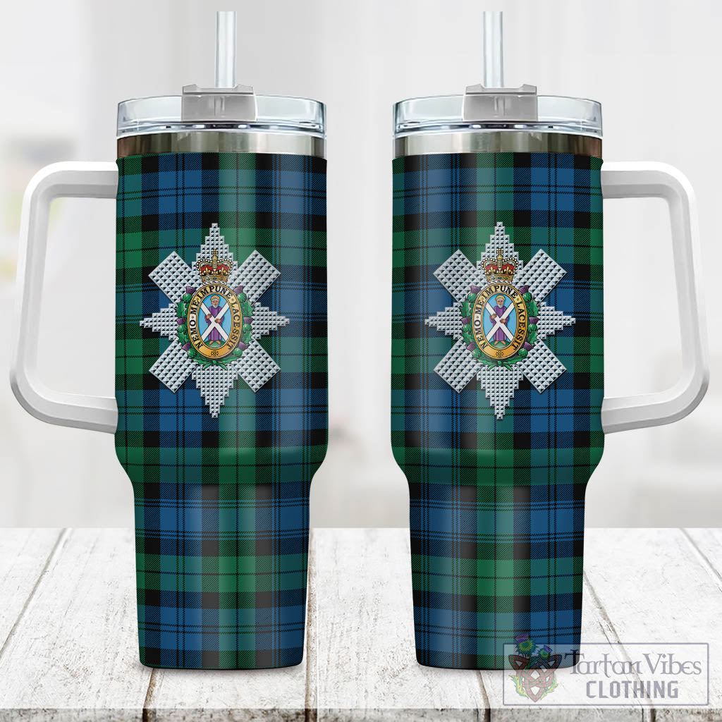 Tartan Vibes Clothing Black Watch Ancient Tartan and Family Crest Tumbler with Handle