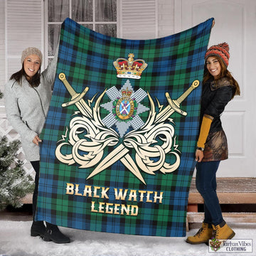 Black Watch Ancient Tartan Blanket with Clan Crest and the Golden Sword of Courageous Legacy