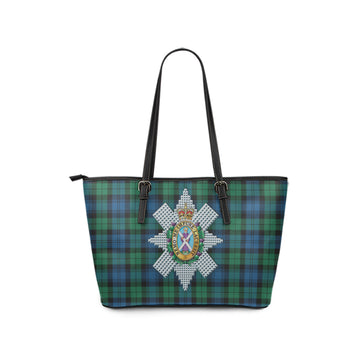 Black Watch Ancient Tartan Leather Tote Bag with Family Crest