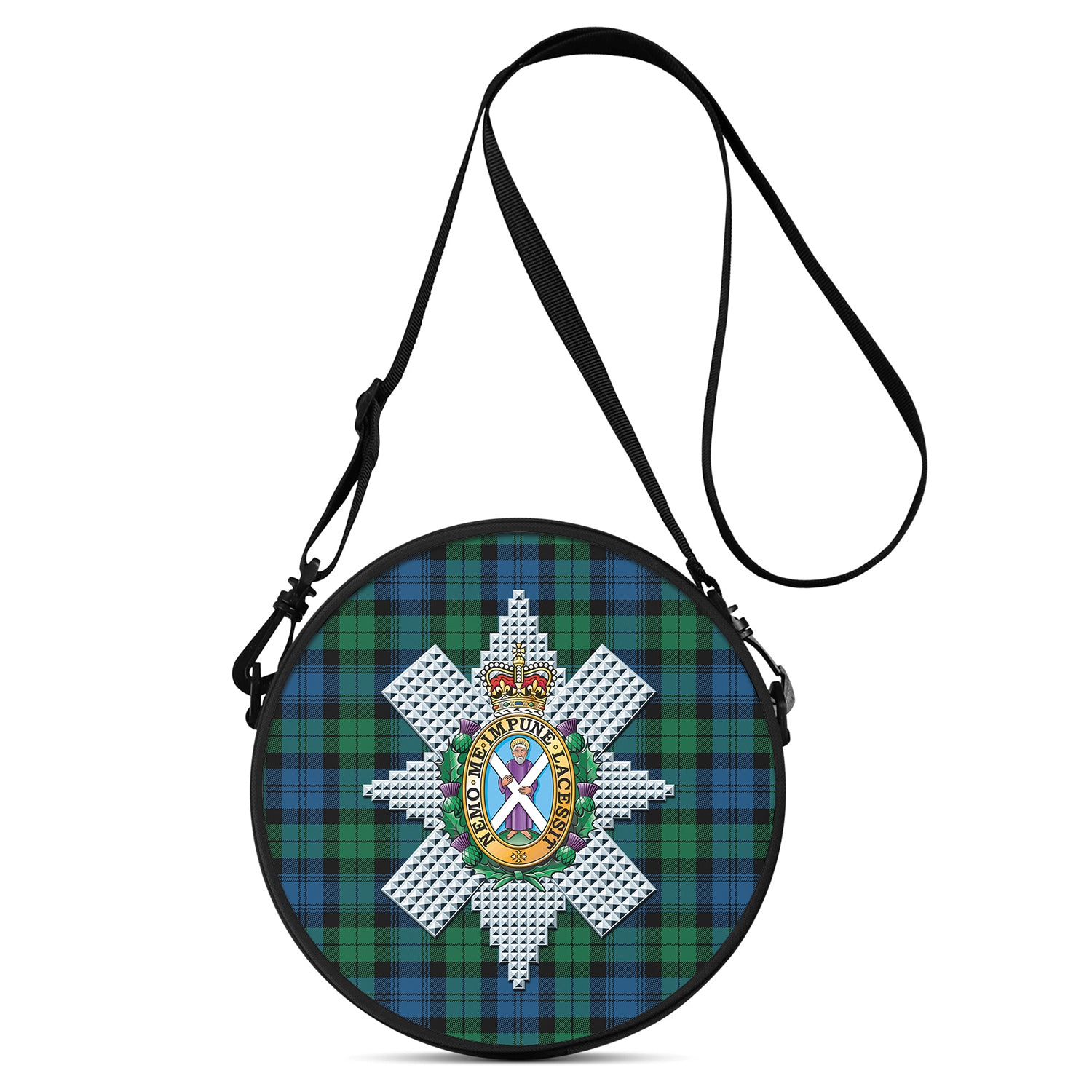 Black Watch Ancient Tartan Round Satchel Bags with Family Crest One Size 9*9*2.7 inch - Tartanvibesclothing