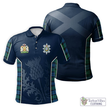 Black Watch Ancient Tartan Men's Polo Shirt with Family Crest and Scottish Thistle Vibes Sport Style