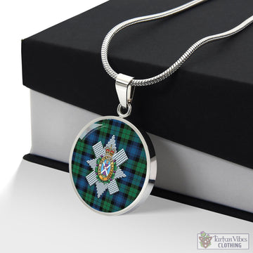 Black Watch Ancient Tartan Circle Necklace with Family Crest