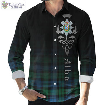 Black Watch Ancient Tartan Long Sleeve Button Up Featuring Alba Gu Brath Family Crest Celtic Inspired