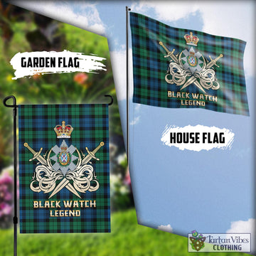 Black Watch Ancient Tartan Flag with Clan Crest and the Golden Sword of Courageous Legacy