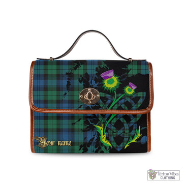 Black Watch Ancient Tartan Waterproof Canvas Bag with Scotland Map and Thistle Celtic Accents