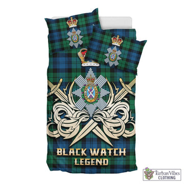Black Watch Ancient Tartan Bedding Set with Clan Crest and the Golden Sword of Courageous Legacy