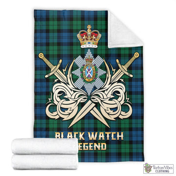 Black Watch Ancient Tartan Blanket with Clan Crest and the Golden Sword of Courageous Legacy