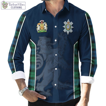 Black Watch Ancient Tartan Long Sleeve Button Up Shirt with Family Crest and Lion Rampant Vibes Sport Style