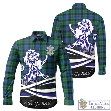 Black Watch Ancient Tartan Long Sleeve Button Up Shirt with Alba Gu Brath Regal Lion Emblem