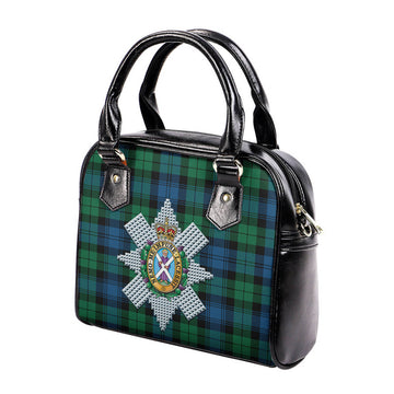 Black Watch Ancient Tartan Shoulder Handbags with Family Crest