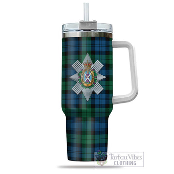 Black Watch Ancient Tartan and Family Crest Tumbler with Handle