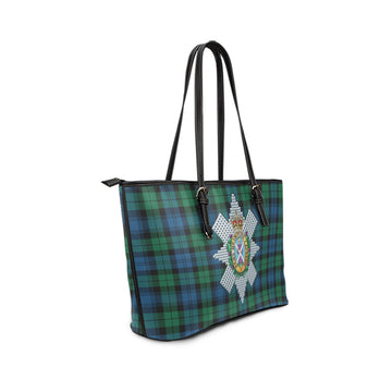 Black Watch Ancient Tartan Leather Tote Bag with Family Crest