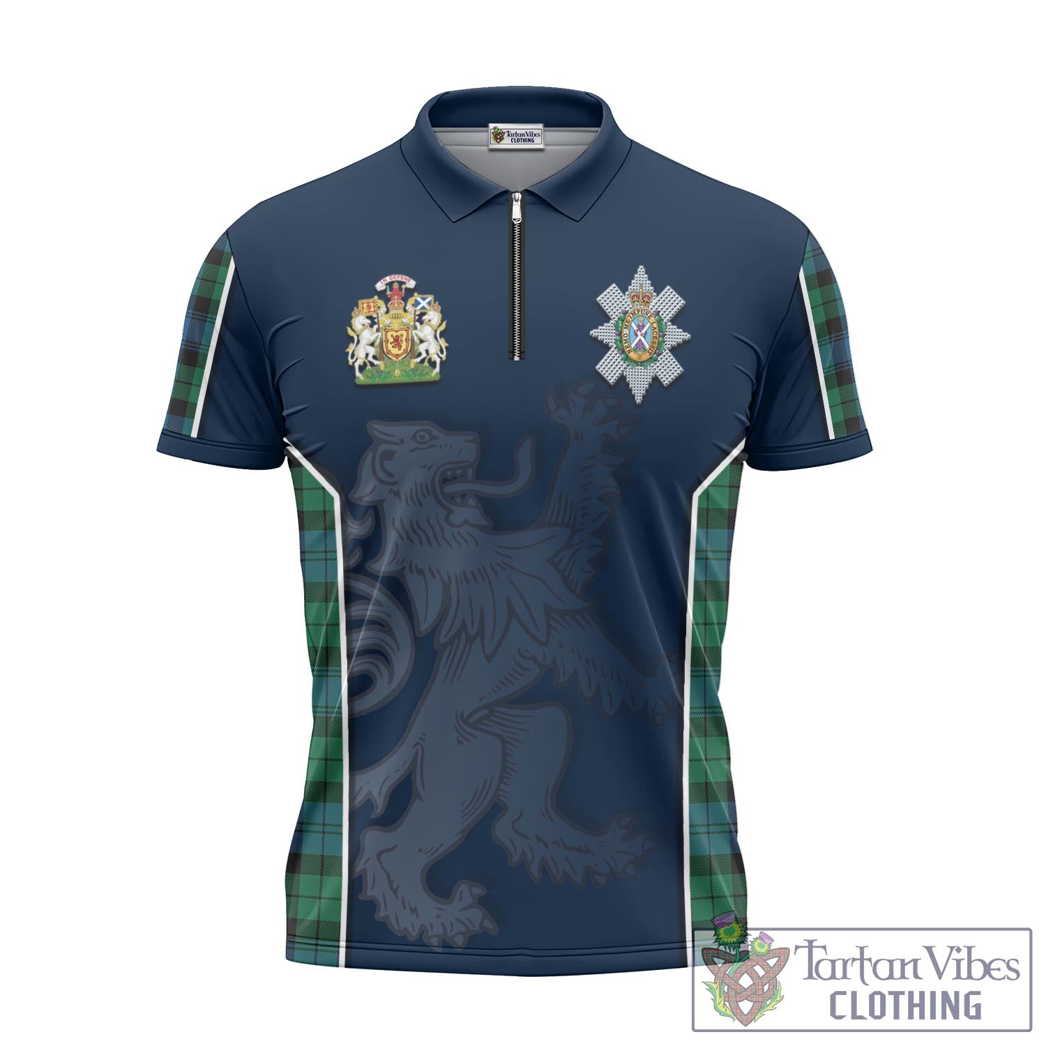 Tartan Vibes Clothing Black Watch Ancient Tartan Zipper Polo Shirt with Family Crest and Lion Rampant Vibes Sport Style
