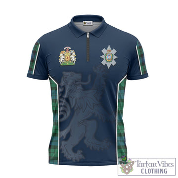 Black Watch Ancient Tartan Zipper Polo Shirt with Family Crest and Lion Rampant Vibes Sport Style