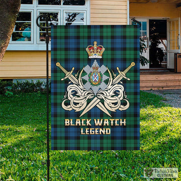 Black Watch Ancient Tartan Flag with Clan Crest and the Golden Sword of Courageous Legacy