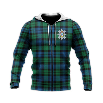 Black Watch Ancient Tartan Knitted Hoodie with Family Crest