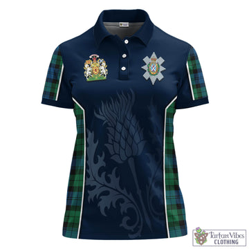 Black Watch Ancient Tartan Women's Polo Shirt with Family Crest and Scottish Thistle Vibes Sport Style