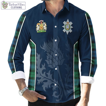 Black Watch Ancient Tartan Long Sleeve Button Up Shirt with Family Crest and Scottish Thistle Vibes Sport Style