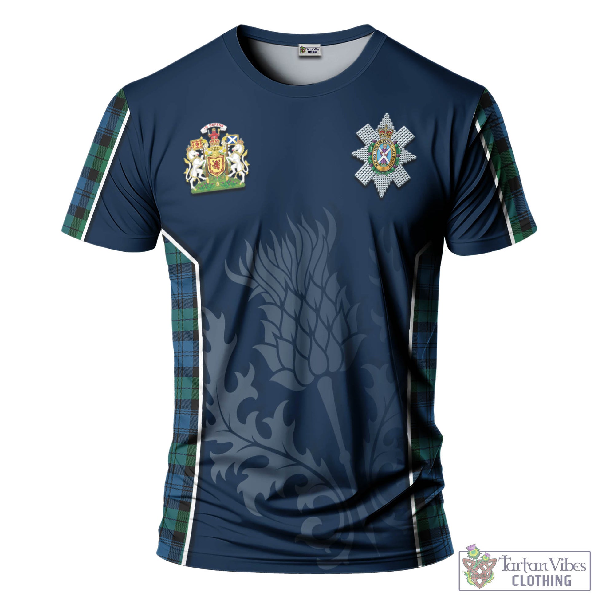 Tartan Vibes Clothing Black Watch Ancient Tartan T-Shirt with Family Crest and Scottish Thistle Vibes Sport Style