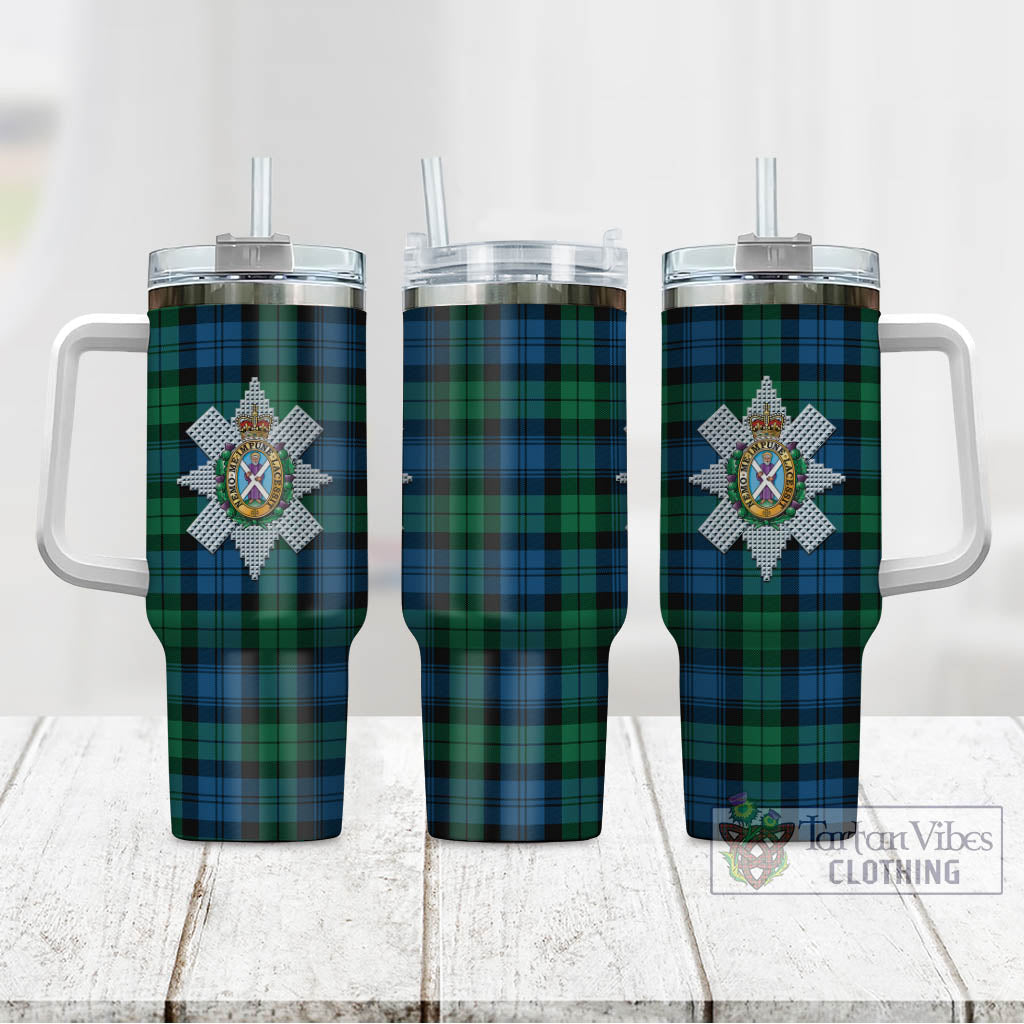Tartan Vibes Clothing Black Watch Ancient Tartan and Family Crest Tumbler with Handle