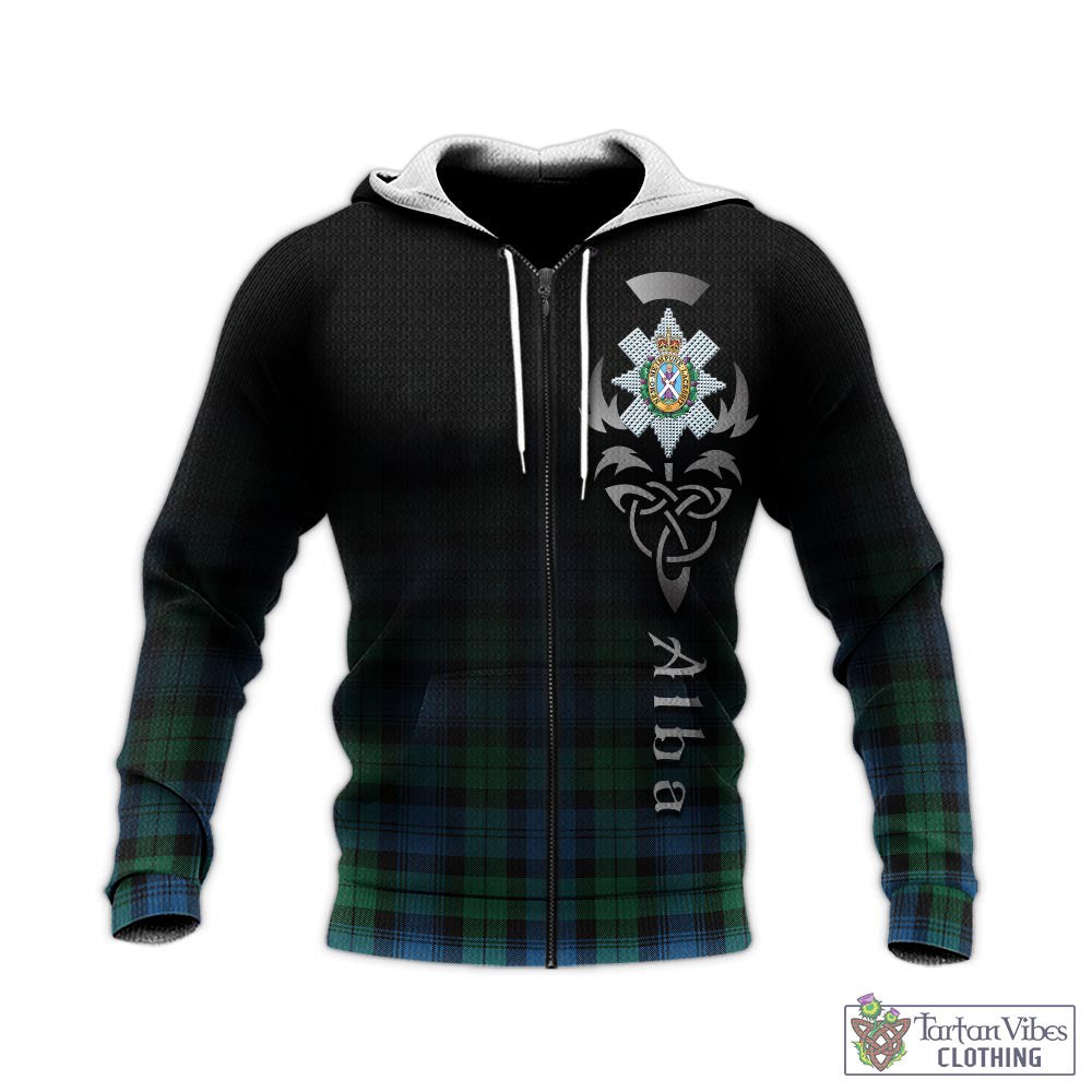 Tartan Vibes Clothing Black Watch Ancient Tartan Knitted Hoodie Featuring Alba Gu Brath Family Crest Celtic Inspired