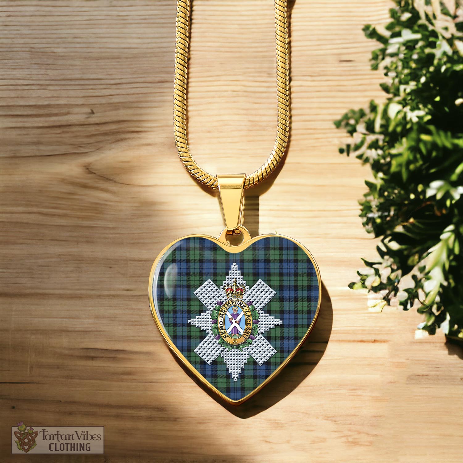 Tartan Vibes Clothing Black Watch Ancient Tartan Heart Necklace with Family Crest