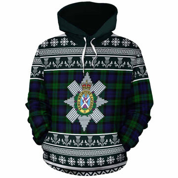 Black Watch Clan Tartan Christmas Cotton Hoodie with Family Crest