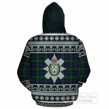 Black Watch Clan Tartan Christmas Cotton Hoodie with Family Crest