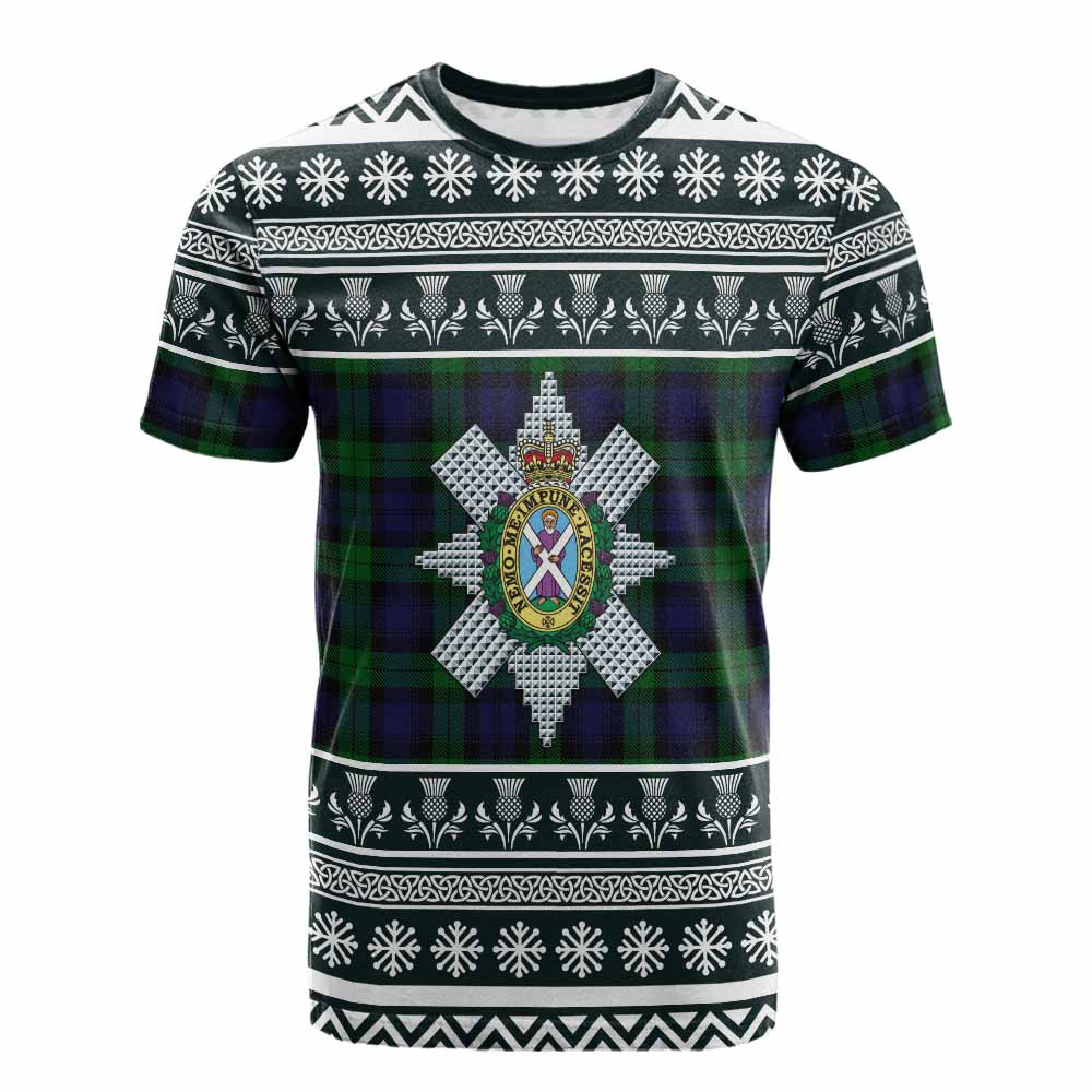 Black Watch Clan Tartan Christmas Cotton T-shirt with Family Crest - Tartan Vibes Clothing