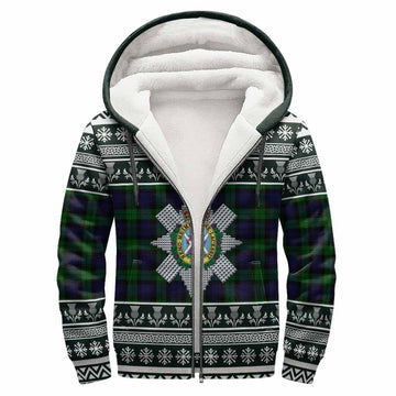 Black Watch Clan Tartan Christmas Fleece Hoodie with Family Crest