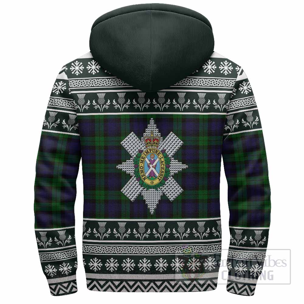 Black Watch Clan Tartan Christmas Fleece Hoodie with Family Crest - Tartan Vibes Clothing