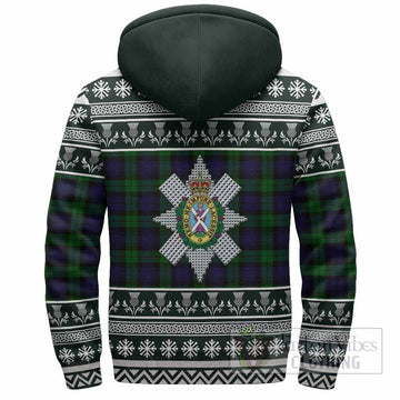 Black Watch Clan Tartan Christmas Fleece Hoodie with Family Crest