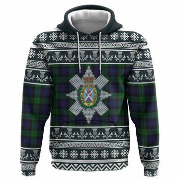 Black Watch Clan Tartan Christmas Hoodie with Family Crest