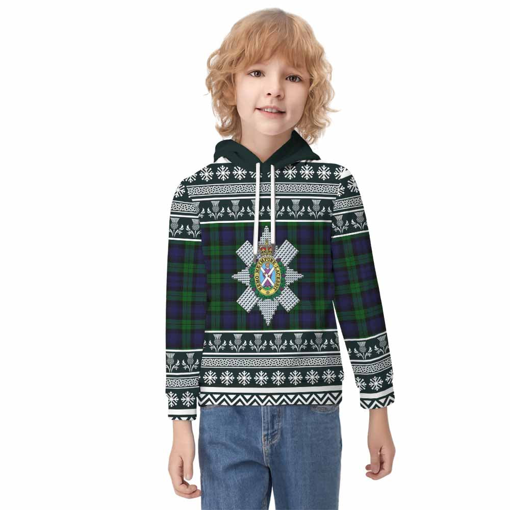 Black Watch Clan Tartan Christmas Kid Hoodie with Family Crest - Tartan Vibes Clothing