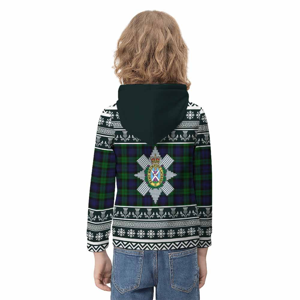 Black Watch Clan Tartan Christmas Kid Hoodie with Family Crest - Tartan Vibes Clothing
