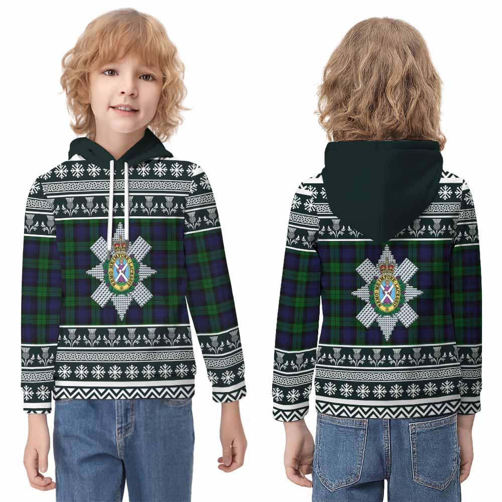 Black Watch Clan Tartan Christmas Kid Hoodie with Family Crest - Tartan Vibes Clothing