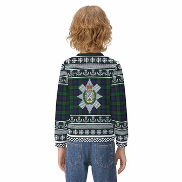 Black Watch Clan Tartan Christmas Kid Ugly Sweatshirt with Family Crest