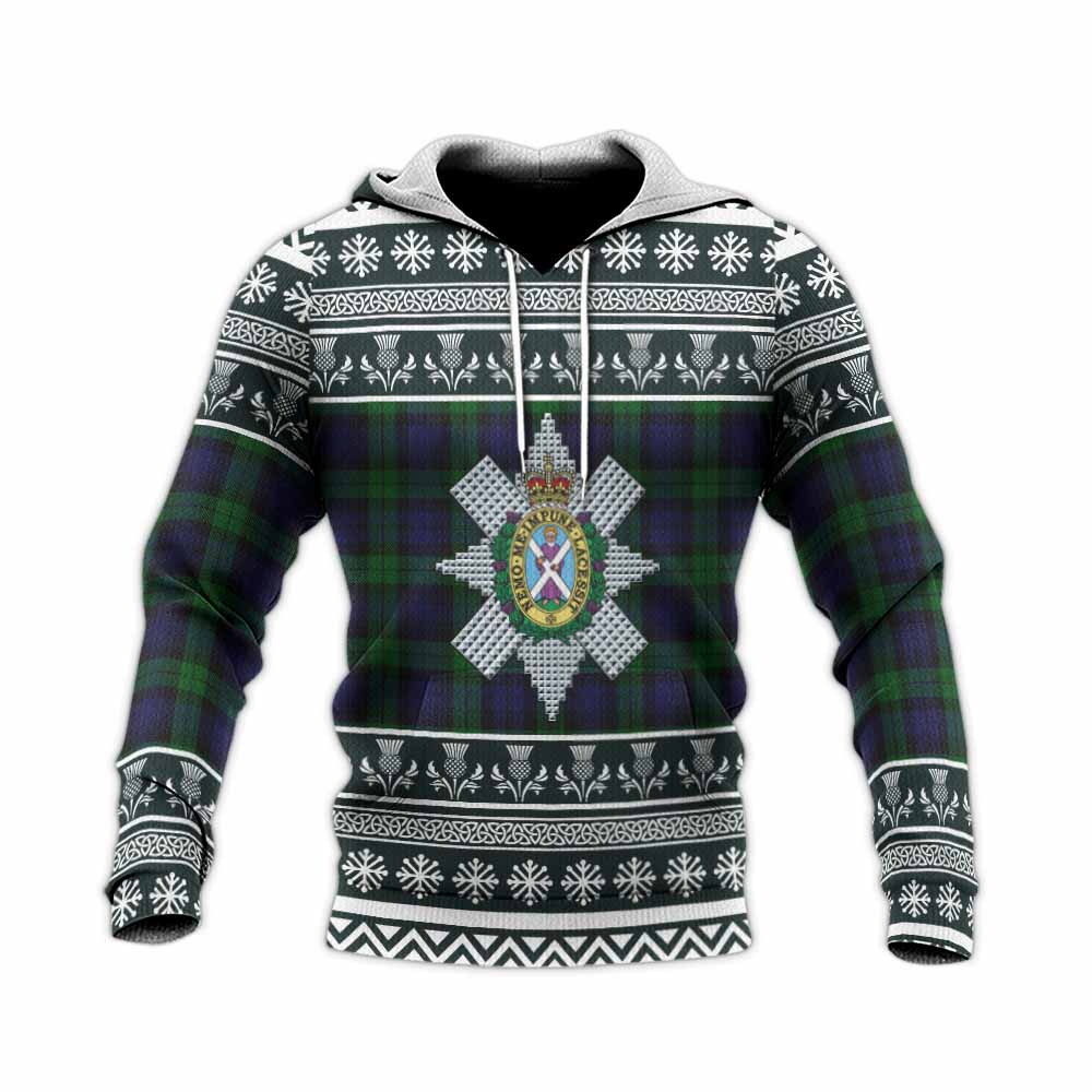 Black Watch Clan Tartan Christmas Knitted Hoodie with Family Crest - Tartan Vibes Clothing