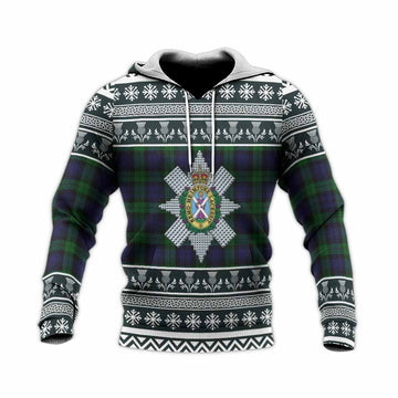 Black Watch Clan Tartan Christmas Knitted Hoodie with Family Crest