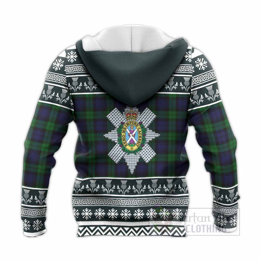Black Watch Clan Tartan Christmas Knitted Hoodie with Family Crest - Tartan Vibes Clothing