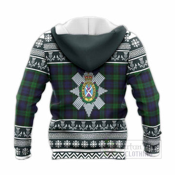 Black Watch Clan Tartan Christmas Knitted Hoodie with Family Crest
