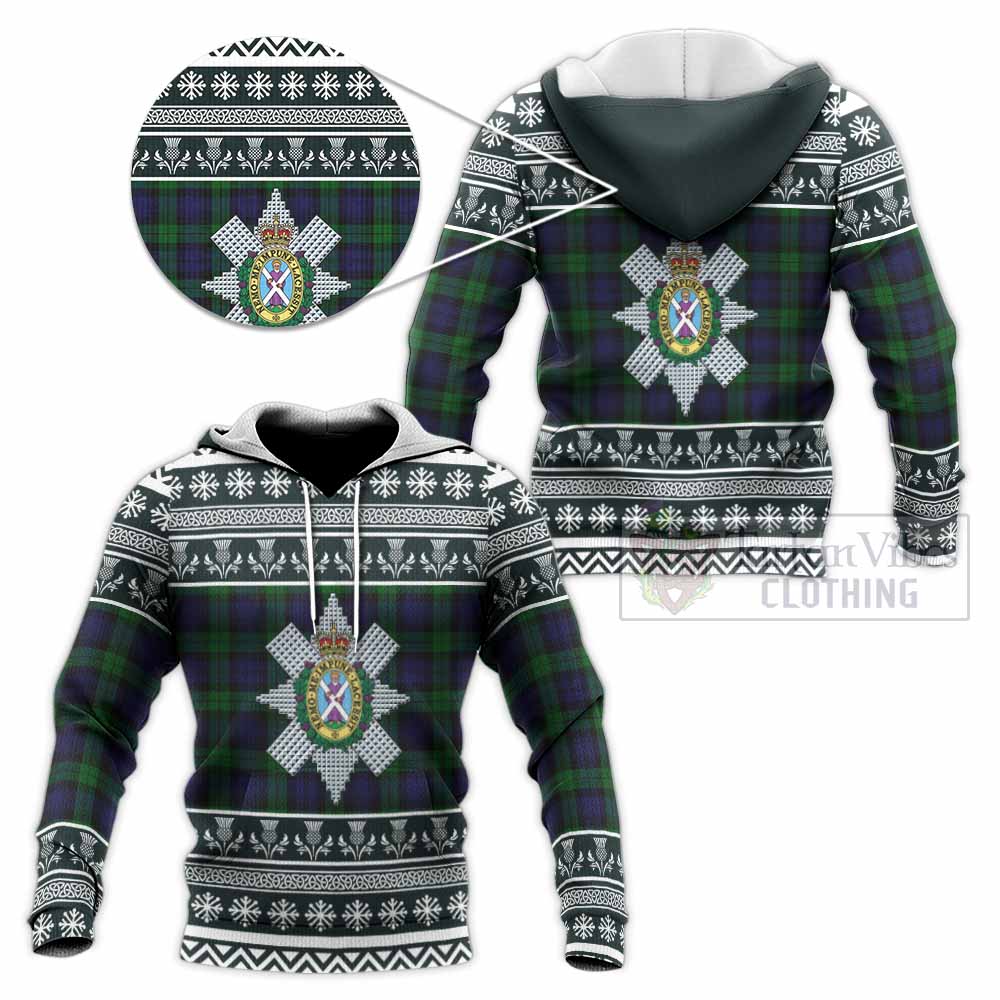 Black Watch Clan Tartan Christmas Knitted Hoodie with Family Crest - Tartan Vibes Clothing