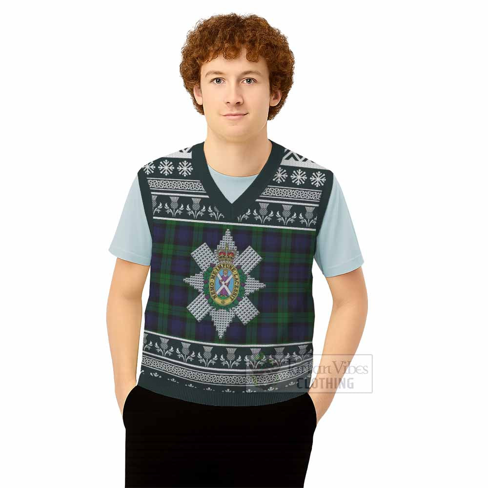 Black Watch Clan Tartan Christmas Knitted V-Neck Vest with Family Crest - Tartan Vibes Clothing