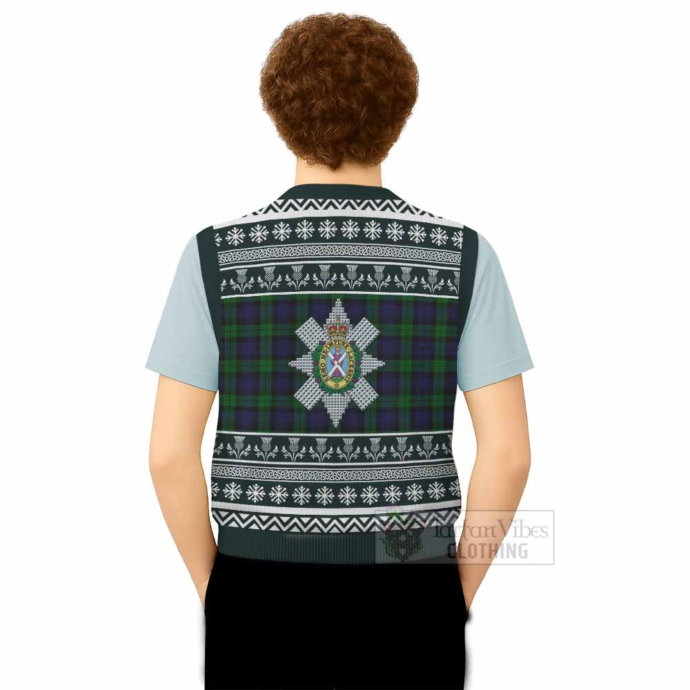 Black Watch Clan Tartan Christmas Knitted V-Neck Vest with Family Crest - Tartan Vibes Clothing