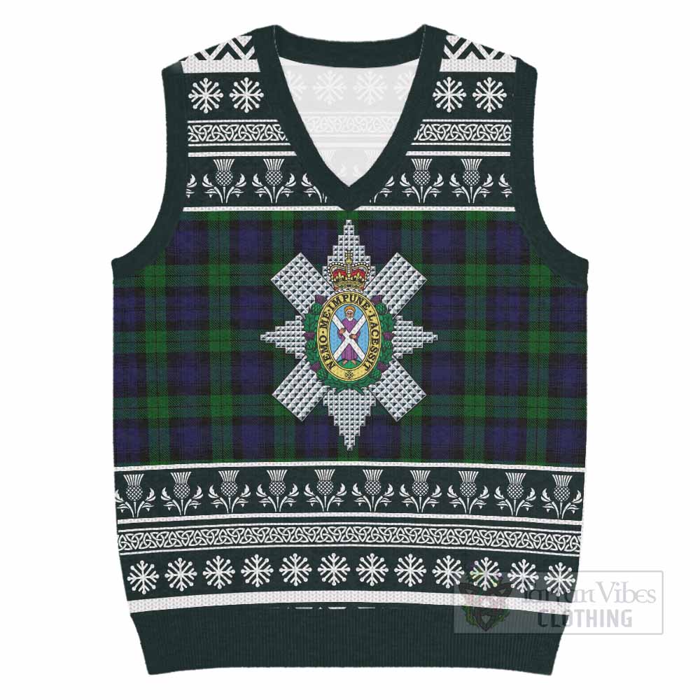 Black Watch Clan Tartan Christmas Knitted V-Neck Vest with Family Crest - Tartan Vibes Clothing