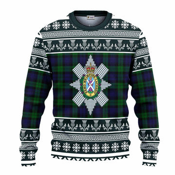 Black Watch Clan Tartan Christmas Ugly Sweater with Family Crest