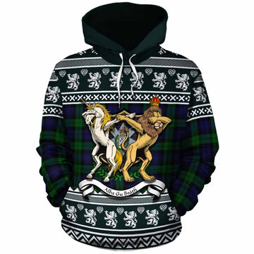Black Watch Clan Tartan Crest Christmas Cotton Hoodie Coat of Arms Funny Style