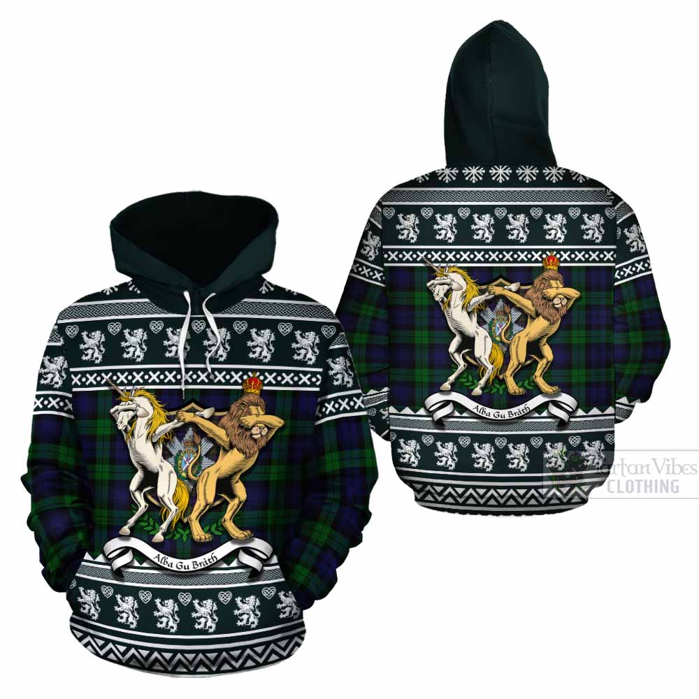 Black Watch Clan Tartan Crest Christmas Cotton Hoodie Coat of Arms Funny Style - Tartan Vibes Clothing