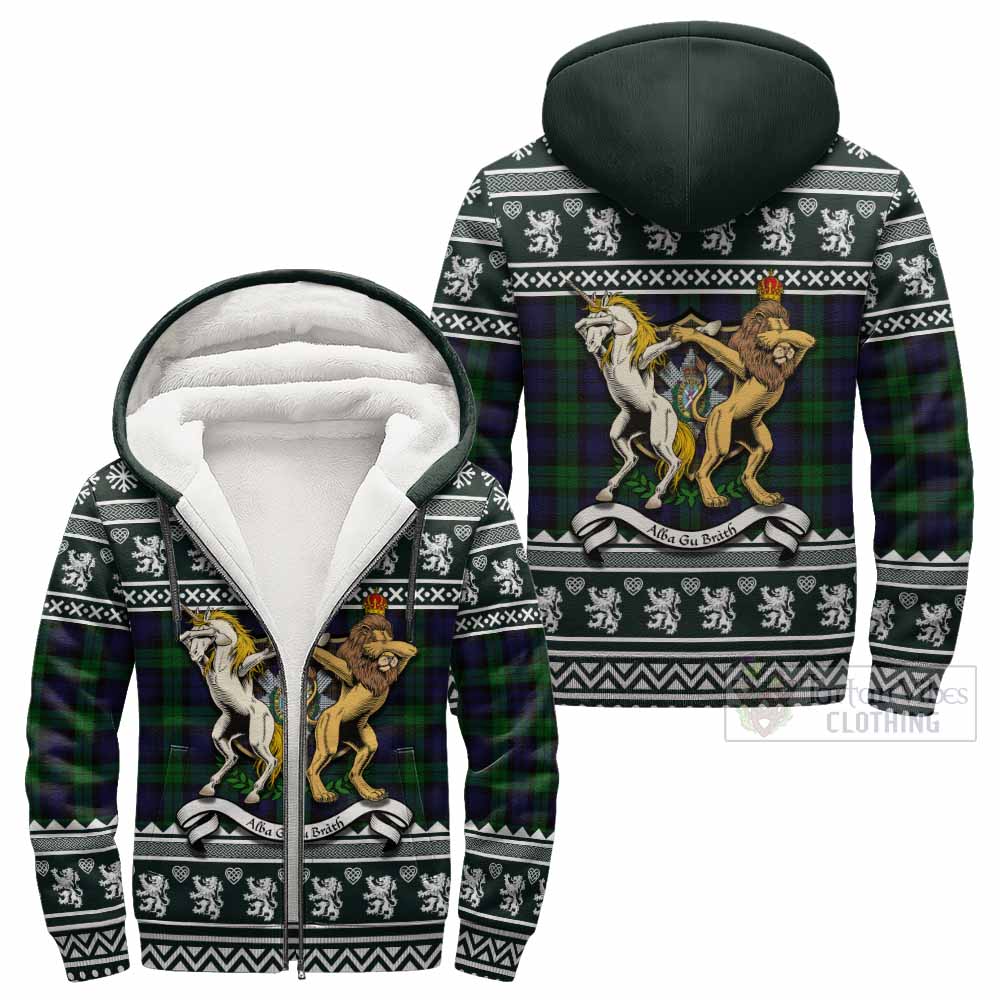 Black Watch Clan Tartan Crest Christmas Fleece Hoodie Coat of Arms Funny Style - Tartan Vibes Clothing
